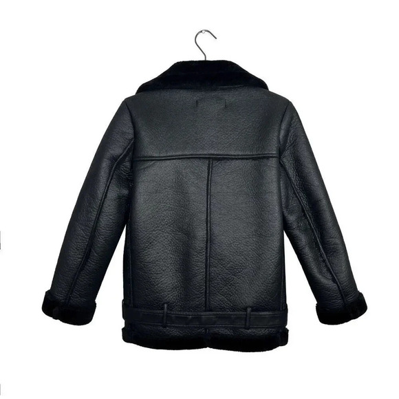 Zara Women's XS Black Faux Shearling Bomber Moto Jacket Biker Style Fall - Picture 6 of 7